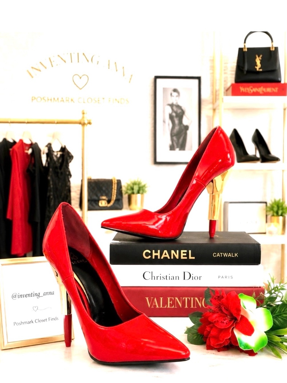 SCENE Dramatic Red Patent 4.5” Stilettos with Lipstick Accent at Heels size 7.5